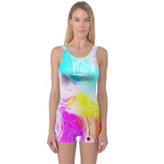 Background Drips Fluid Colorful Pattern One Piece Boyleg Swimsuit by Wegoenart