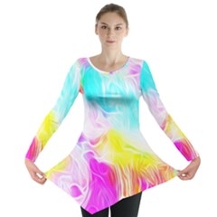 Background Drips Fluid Colorful Pattern Long Sleeve Tunic  by Wegoenart