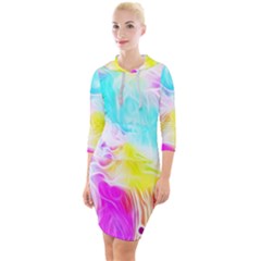 Background Drips Fluid Colorful Pattern Quarter Sleeve Hood Bodycon Dress by Wegoenart