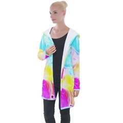 Background Drips Fluid Colorful Pattern Longline Hooded Cardigan