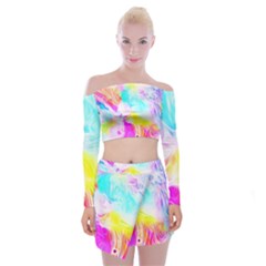 Background Drips Fluid Colorful Pattern Off Shoulder Top With Mini Skirt Set by Wegoenart