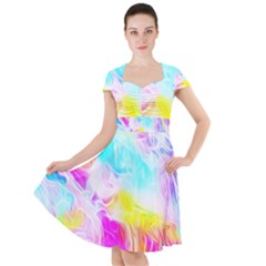 Background Drips Fluid Colorful Pattern Cap Sleeve Midi Dress