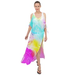 Background Drips Fluid Colorful Pattern Maxi Chiffon Cover Up Dress by Wegoenart