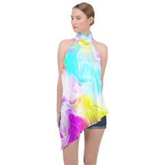 Background Drips Fluid Colorful Pattern Halter Asymmetric Satin Top