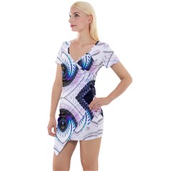 Patterns Fractal Background Digital Short Sleeve Asymmetric Mini Dress