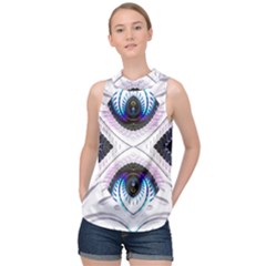 Patterns Fractal Background Digital High Neck Satin Top