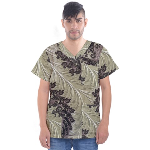 Pattern Decoration Retro Men s V-neck Scrub Top by Wegoenart