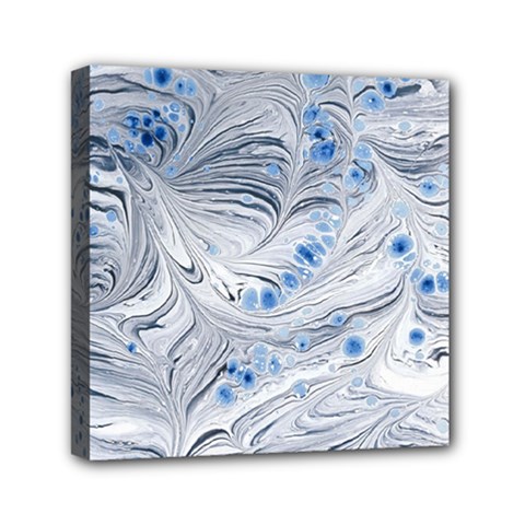 Marbled Paper Mottle Color Movement Blue White Mini Canvas 6  X 6  (stretched) by Wegoenart