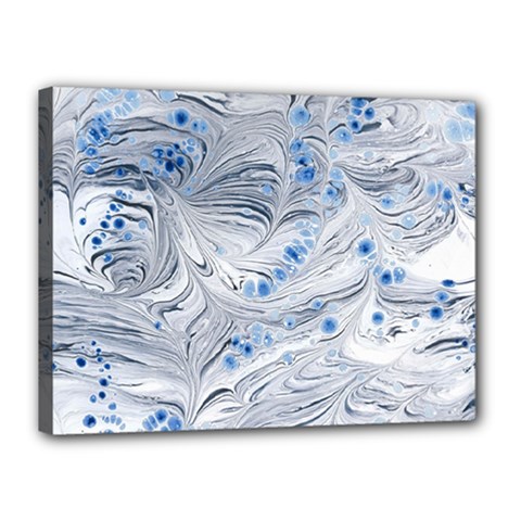 Marbled Paper Mottle Color Movement Blue White Canvas 16  X 12  (stretched) by Wegoenart