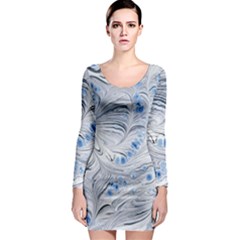 Marbled Paper Mottle Color Movement Blue White Long Sleeve Bodycon Dress