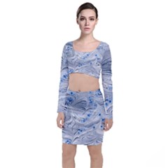 Marbled Paper Mottle Color Movement Blue White Top And Skirt Sets by Wegoenart