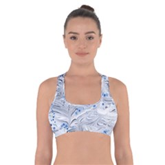 Marbled Paper Mottle Color Movement Blue White Cross Back Sports Bra by Wegoenart