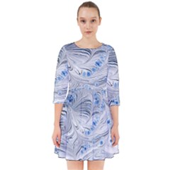 Marbled Paper Mottle Color Movement Blue White Smock Dress by Wegoenart