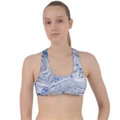 Marbled Paper Mottle Color Movement Blue White Criss Cross Racerback Sports Bra by Wegoenart