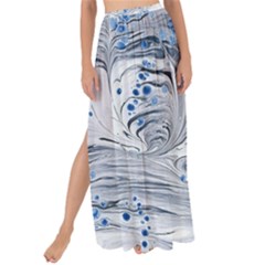 Marbled Paper Mottle Color Movement Blue White Maxi Chiffon Tie-up Sarong by Wegoenart