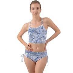 Marbled Paper Mottle Color Movement Blue White Mini Tank Bikini Set by Wegoenart