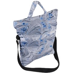 Marbled Paper Mottle Color Movement Blue White Fold Over Handle Tote Bag by Wegoenart