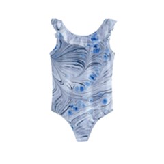 Marbled Paper Mottle Color Movement Blue White Kids  Frill Swimsuit by Wegoenart