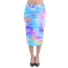 Background Drips Fluid Colorful Velvet Midi Pencil Skirt by Wegoenart