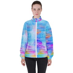 Background Drips Fluid Colorful High Neck Windbreaker (women) by Wegoenart