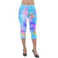 Background Drips Fluid Colorful Lightweight Velour Capri Leggings  by Wegoenart