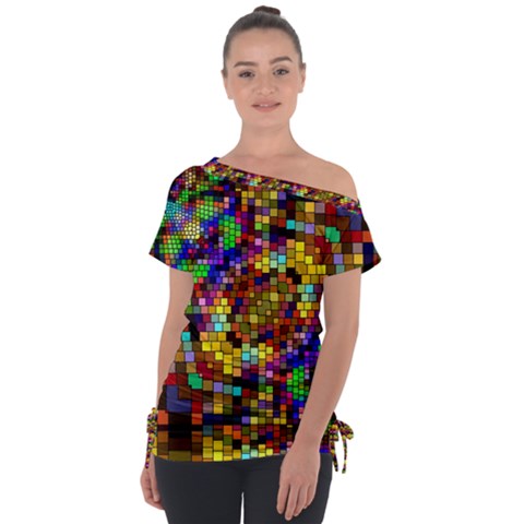 Color Mosaic Background Wall Tie-up Tee by Wegoenart