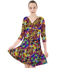 Color Mosaic Background Wall Quarter Sleeve Front Wrap Dress by Wegoenart