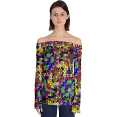 Color Mosaic Background Wall Off Shoulder Long Sleeve Top