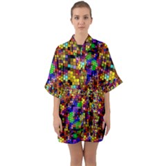 Color Mosaic Background Wall Quarter Sleeve Kimono Robe by Wegoenart