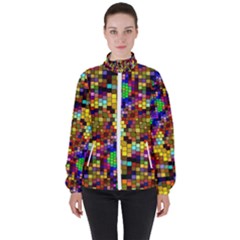 Color Mosaic Background Wall High Neck Windbreaker (women) by Wegoenart