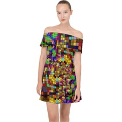 Color Mosaic Background Wall Off Shoulder Chiffon Dress