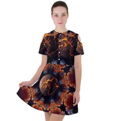 Fractal Space Fantasy Short Sleeve Shoulder Cut Out Dress 