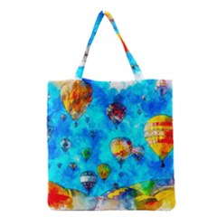 Hot Air Balloon Sky Art Watercolor Grocery Tote Bag by Wegoenart