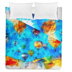 Hot Air Balloon Sky Art Watercolor Duvet Cover Double Side (Queen Size)