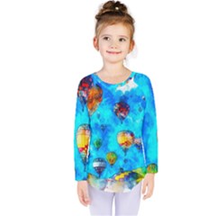 Hot Air Balloon Sky Art Watercolor Kids  Long Sleeve Tee