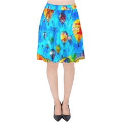 Hot Air Balloon Sky Art Watercolor Velvet High Waist Skirt