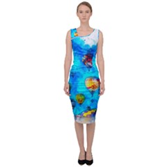 Hot Air Balloon Sky Art Watercolor Sleeveless Pencil Dress by Wegoenart