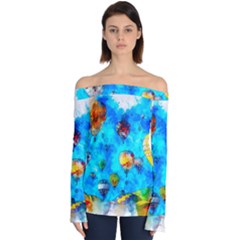 Hot Air Balloon Sky Art Watercolor Off Shoulder Long Sleeve Top