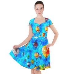 Hot Air Balloon Sky Art Watercolor Cap Sleeve Midi Dress by Wegoenart