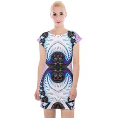 Pattern Texture Fractal Colorful Cap Sleeve Bodycon Dress by Wegoenart