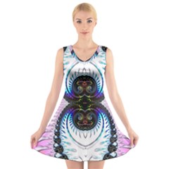 Pattern Texture Fractal Colorful V-neck Sleeveless Dress