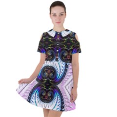 Pattern Texture Fractal Colorful Short Sleeve Shoulder Cut Out Dress 