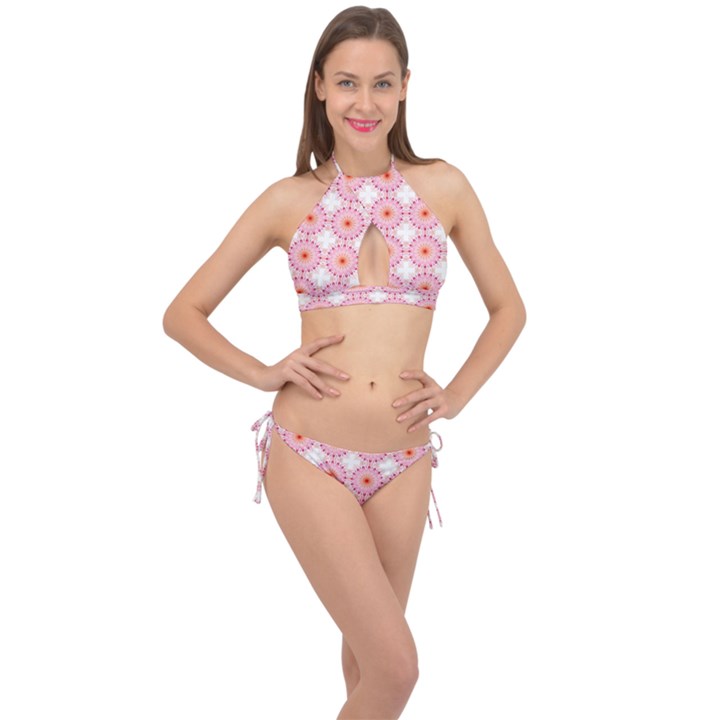 Make A Wish Banner Fractals Pink Cross Front Halter Bikini Set