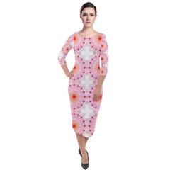 Make A Wish Banner Fractals Pink Quarter Sleeve Midi Velour Bodycon Dress