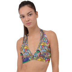 Floral Flourish Hearts Love Halter Plunge Bikini Top