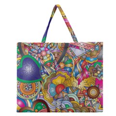 Floral Flourish Hearts Love Zipper Large Tote Bag by Wegoenart