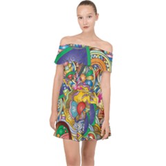 Floral Flourish Hearts Love Off Shoulder Chiffon Dress