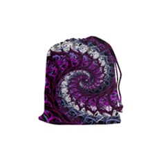 Fractal Background Swirl Art Skull Drawstring Pouch (medium) by Wegoenart