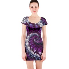 Fractal Background Swirl Art Skull Short Sleeve Bodycon Dress by Wegoenart