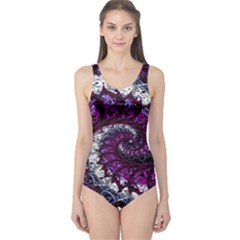 Fractal Background Swirl Art Skull One Piece Swimsuit by Wegoenart